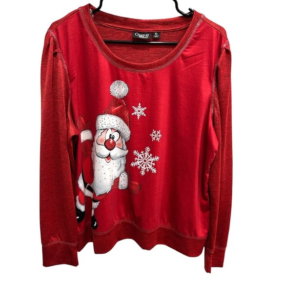 Onque Casual Red Santa Claus Long Sleeve Christmas Sweatshirt Sz XL - Picture 1 of 8